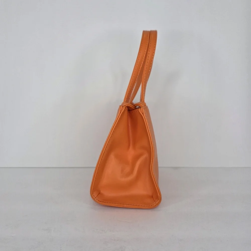 Telfar Vegan Leather Shoulder Bag Mini Snap Closure Vibrant Orange Double Strap - Picture 4 of 15